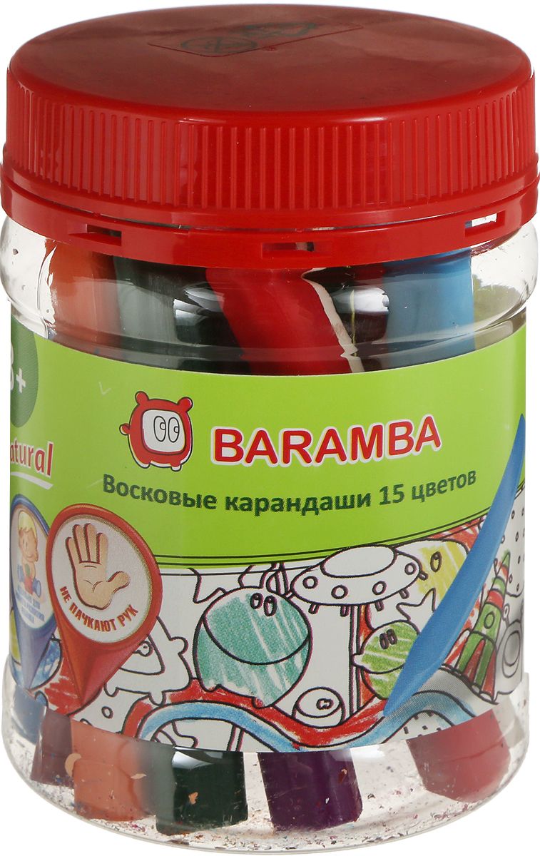 Baramba Набор восковых треугольных карандашей 15 шт с точилкой